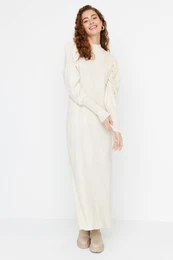 Stones Crewneck pletenina obleka z dimljenjem na ramenih