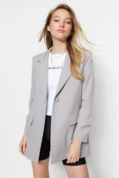 Gray Oversize Lined Woven Blazer Jacket