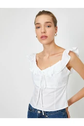 Women's Ecru Frilly Strappy Blouse