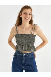 Floral Gathered Crop Undershirt Thin Strap