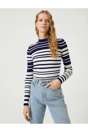 High Neck pletenine pulover Slim fit dolgi rokav kamir teksturiran