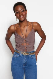 Mink Knitted Window/Cut Out Detailed Body With Snap Fastener