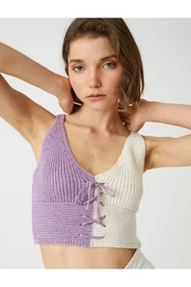 Crop Knit Undershirt Tie Detail Cotton