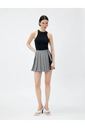 Pleated Mini Skirt with Contrast Detail Belt.