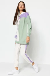 Lilac Oversize Knitted Color Block Tracksuit