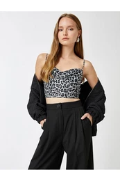 Leopard Patterned Thin Hanger Crop Singlet