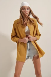 3900 Oversized Basic Long Shirt - Mustard