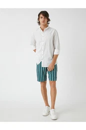 Striped Denim Shorts With Pocket