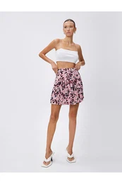 Pleated Mini Skirt with Elastic Waist and Printed Letters