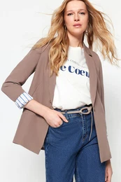 Mink Regular Lining Detailed Woven Blazer Jacket