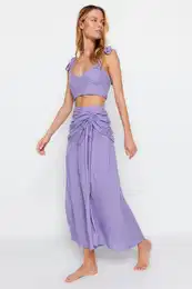 Lilac Woven Tie Blouse and Skirt Set