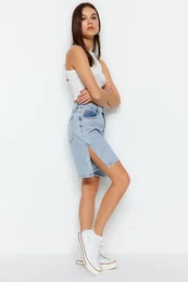 Light Blue Slit High Waist Denim Shorts