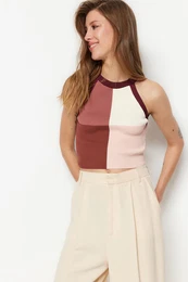 vestkov crop top s barevnm blokem pleten svetr