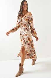 Women's Stone Top Blouse Bottom Slit Skirt Set