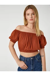 Open Shoulder Crop Blouse Elastic