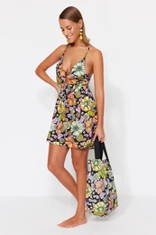 Kvtinov vzor Mini Woven Cut Out / Window Beach Dress