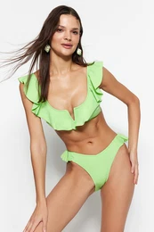 Green Ruffle Bikini dno z visokimi nogami