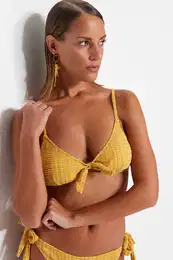 gorica Gingham teksturiran trikotnik vezan teksturiran bikini vrh