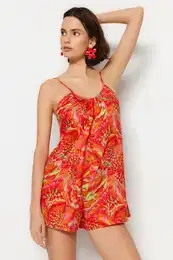 Flower Patterned Wide Fit Woven 100% Cotton Jumpsuit