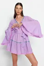Lilac Belted Mini tkan volnkov 100% bavlnn plov aty