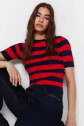 Navy Blue Color Block Blouse