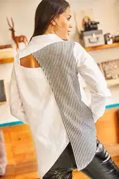 Women's Black and White Sambre Oversize Shirt with Cut Out Detail on the Back