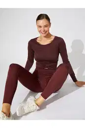 Crop Yoga T-Shirt Twirl Detailed Long Sleeve Modal Blended Silky Textured