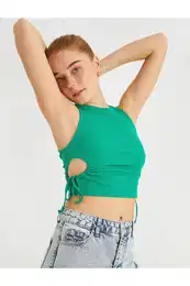 Crop Singlets with Window Detailed Crew Neck Cotton.