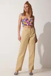 Srea Istanbul enska krema Visok pas Mama Jeans