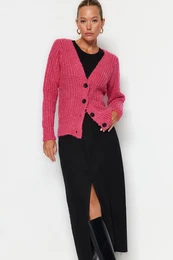 fuchsia Osnovna mehka teksturirana pletenina Cardigan