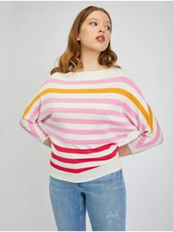 Pink-cream Women's Striped Sweater - Women