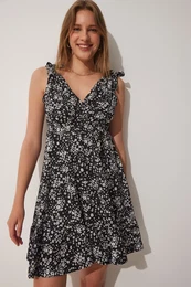 Happiness stanbul Women's Black Summer Floral Viscose Dress