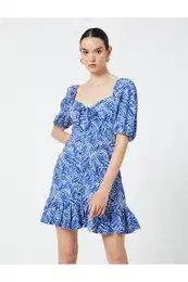 Tropical Patterned Mini Dress Sweetheart Neckline