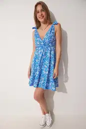 Happiness stanbul Women's Blue Summer Floral Viscose Dress