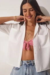 Women's White Crop Shirt with Pockets Aerobatics DX0009