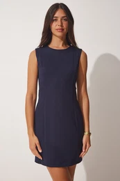 Happiness stanbul Women's Navy Blue Sleeveless Basic Elegant Dress