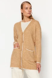 Camel Melange Pocket Detailn Ecru potrub Mkk pleten svetr