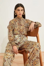 Women's Long Sleeve Ruffle Blouse 3sak60081cw