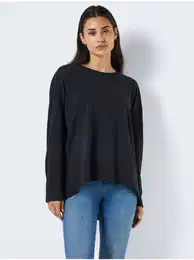 Black Womens Basic Oversize Long Sleeve T-Shirt Ma - Women