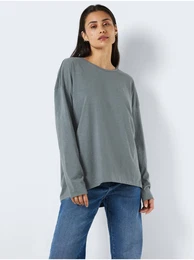 Grey-blue Womens Basic Oversize Long Sleeve T-Shirt Noisy - Women