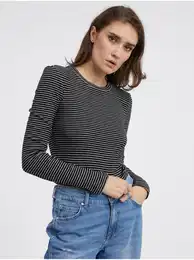 Black Women's Striped Long Sleeve T-Shirt Posy - Women