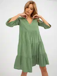 Kaki sundress z volanki in 3/4 rokavi PODNIVO