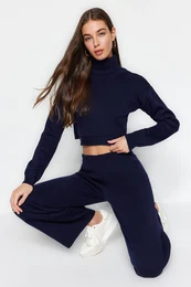 Navy Blue Lacing Detajl pulover, hlae Pletenine Zgornja obleka