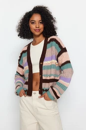 Smea boja blok pletenina Cardigan s pompoms