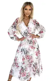 neckline midi dress with belt
