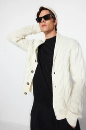 Ecru Slim Fit Shawl Collar Knitwear Knitwear Cardigan