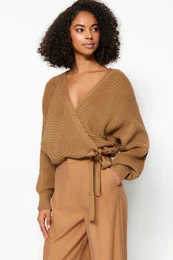Camel V-Neck Knitwear Sweater