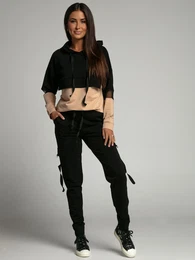 Two-tone tracksuit with transparent inserts on the sleeves, beige