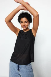 Black Premium Transparent Fabric Undershirt Knitted Blouse