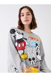 Crew Neck Mickey Mouse Printed Long Sleeve Women's Sweatshirt